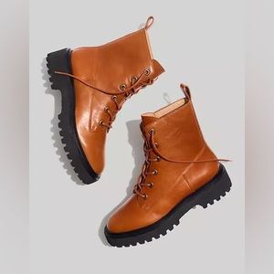 Madewell Rayna Lace-Up Leather Boots in Cognac size 8.5